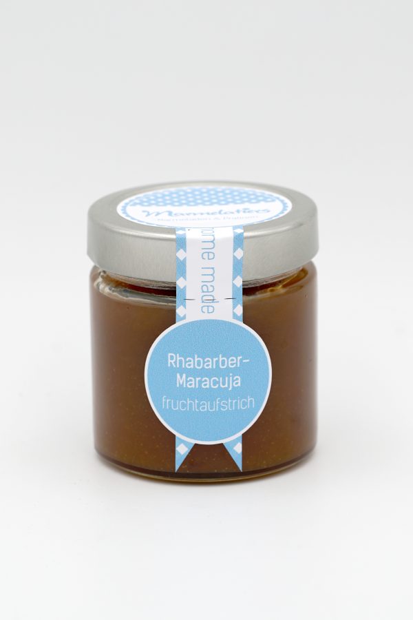 Glas Marmelatiers Fruchtaufstrich Rhabarber-Maracuja